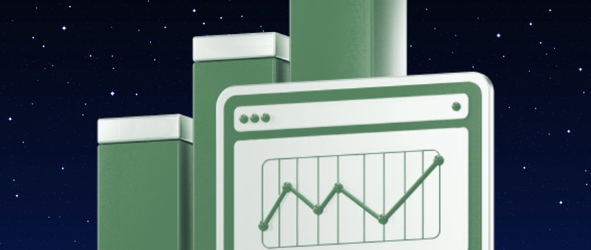 A stylized 3D digital illustration featuring green bar charts and a browser window with an upward-trending line graph, symbolizing Forex Trading Plan growth and market analysis against a dark starry night background.