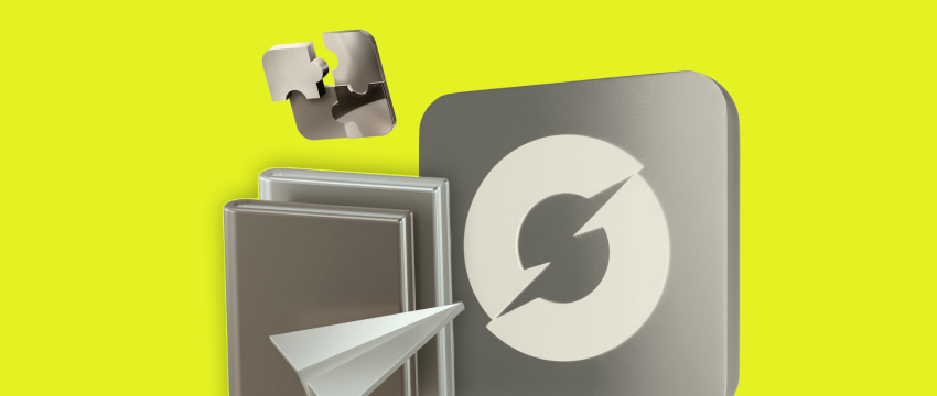 3D icons on a yellow background, including a spinning arrow symbol, an open book, a paper plane, and interlocking puzzle pieces, represent creativity and learning in Forex trading for beginner concepts.
