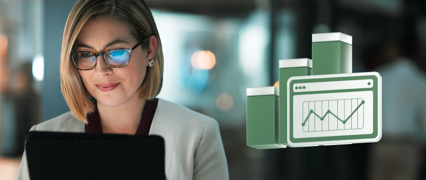 A focused woman with a laptop. Overlay of digital graphs symbolizes data analysis. The scene conveys concentration and professionalism Retail trader top strategies