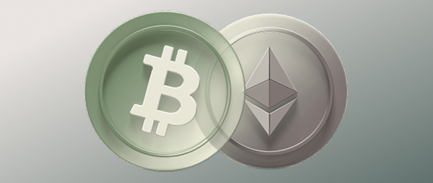 Close-up of two stylized crypto coins showing the Bitcoin and Ethereum logos against a clean gradient background, perfect for articles explaining the best crypto wallet for beginners.
