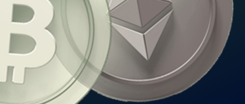 Close-up of Bitcoin and Ethereum cryptocurrency coins side by side, highlighting modern blockchain innovation.