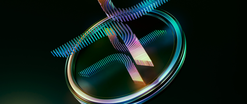 Futuristic 3D iridescent XRP coin with digital chart lines symbolizing Standard Chartered XRP 2026 forecast