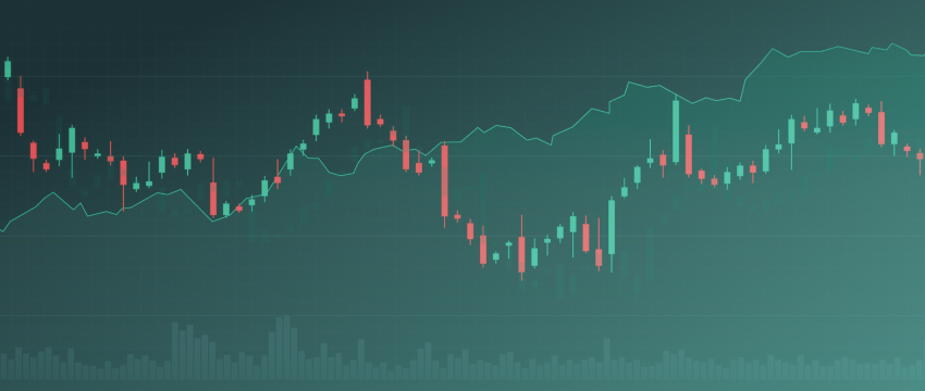 Forex trading chart showing candlesticks, trend movement and technical indicator analysis