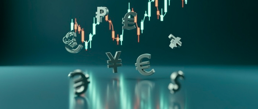 Major forex currency symbols and price charts representing popular currency pairs