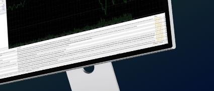 Animated close-up of the terminal panel on a desktop trading platform monitor